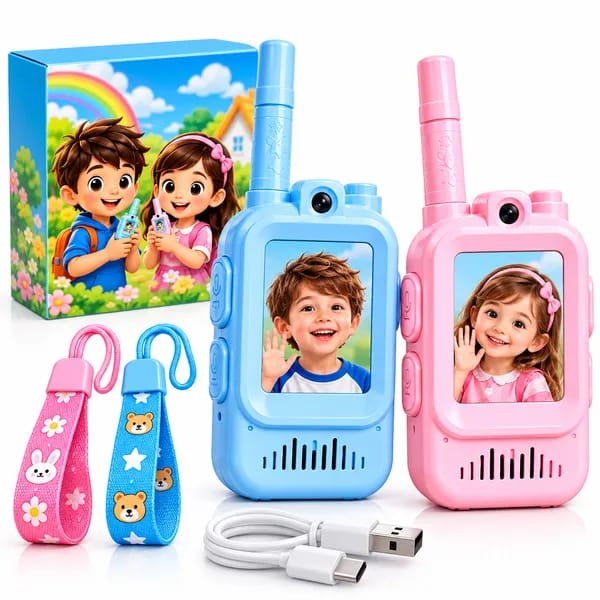 Walkie Talkie for Kids – Rechargeable Wireless Toy Walkie Talkie Set for Boys & Girls, Blue & Pink