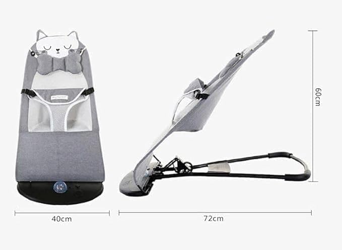 Baby Bouncer Chair with Cat Design – Grey, Breathable Mesh, Adjustable Recline