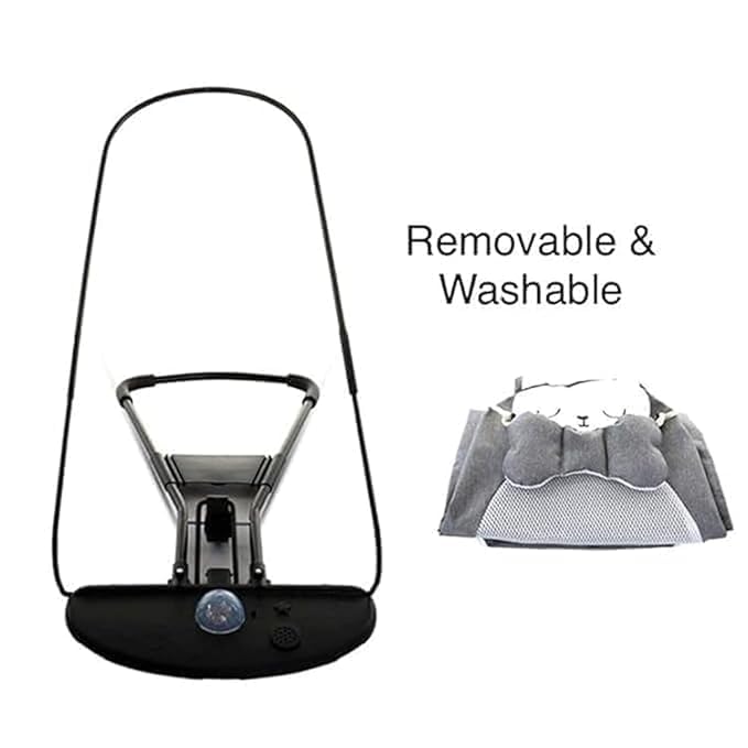 Baby Bouncer Chair with Cat Design – Grey, Breathable Mesh, Adjustable Recline