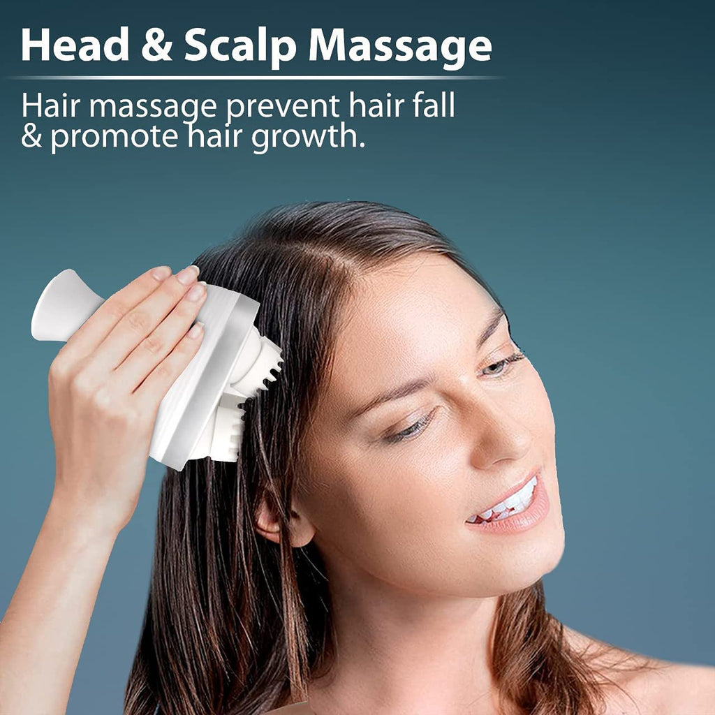 Electric Scalp Massager – Rechargeable Waterproof Head Massager with 4 Rotating Nodes
