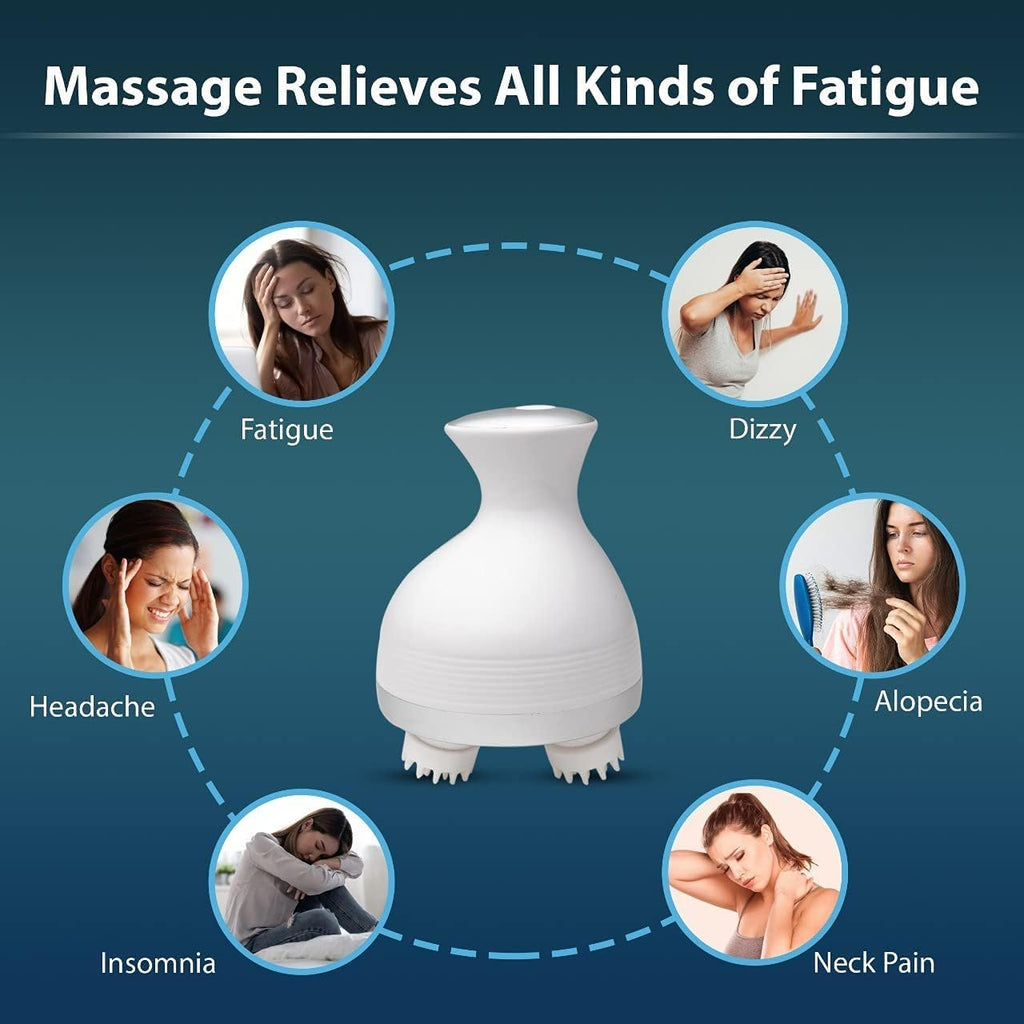 Electric Scalp Massager – Rechargeable Waterproof Head Massager with 4 Rotating Nodes