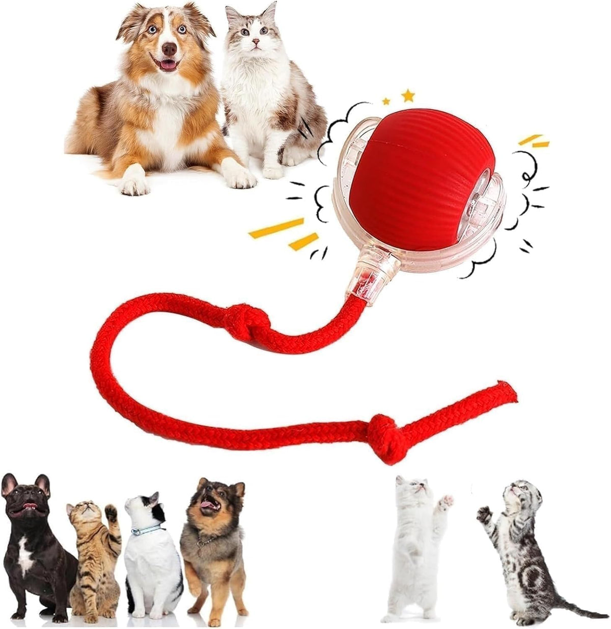 Automatic Rolling Ball Toy for Dogs & Cats – Interactive Dog Ball with LED Light, Rope & USB Charging