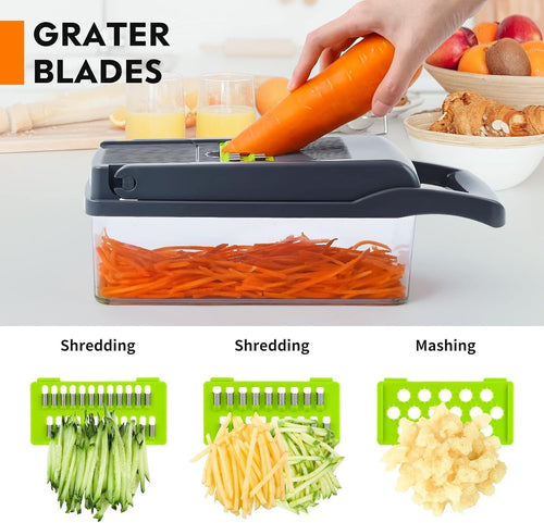 8 in 1 Manual Vegetable Chopper Cutter with 8 Blades – Dicer, Slicer & Grater