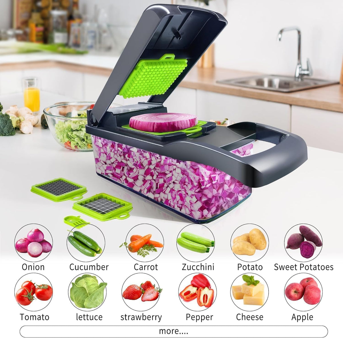 8 in 1 Manual Vegetable Chopper Cutter with 8 Blades – Dicer, Slicer & Grater
