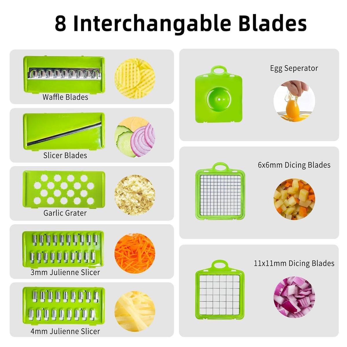 8 in 1 Manual Vegetable Chopper Cutter with 8 Blades – Dicer, Slicer & Grater