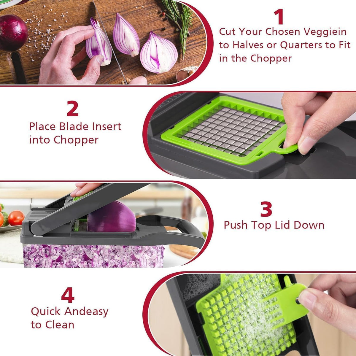 8 in 1 Manual Vegetable Chopper Cutter with 8 Blades – Dicer, Slicer & Grater